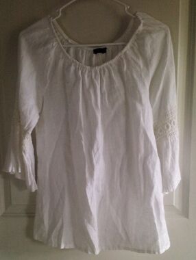 Women's White Boho Tunic Blouse with Lace Sleeve Detail Made In Italy